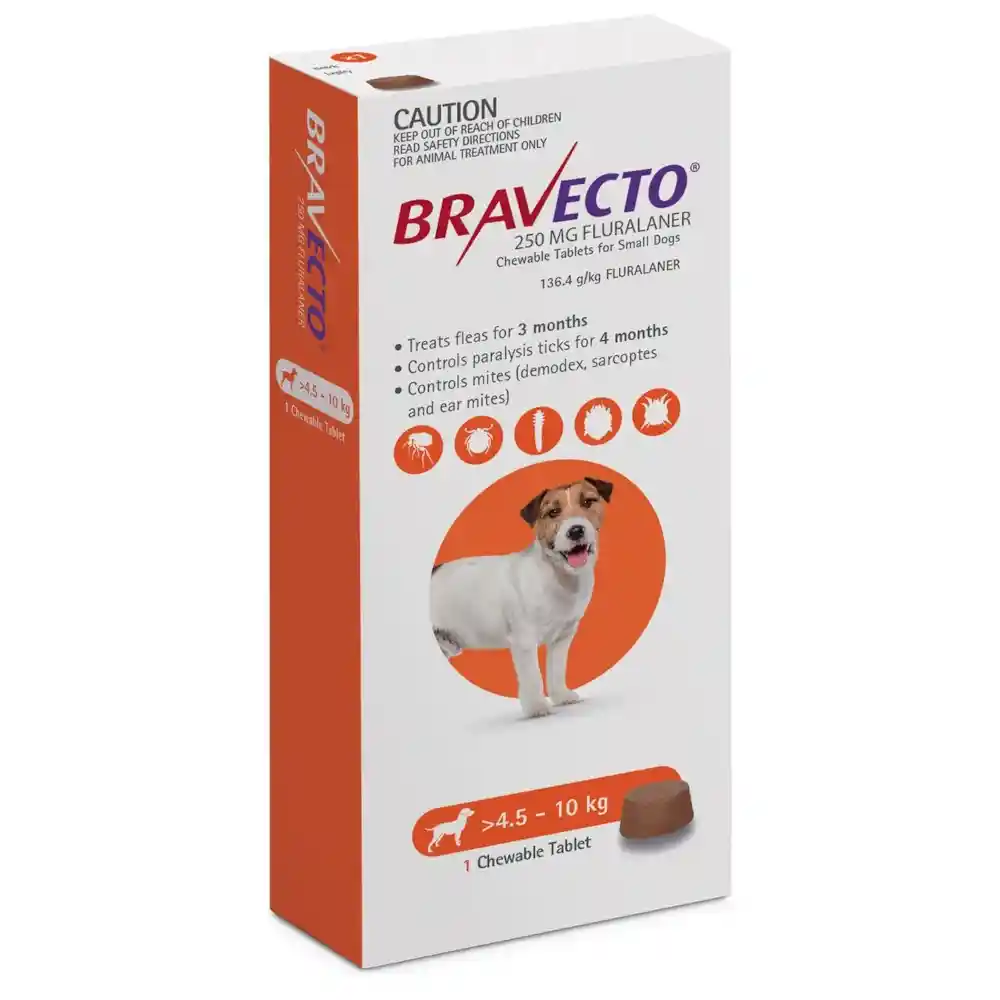 ברבקטו BRAVECTO טבליה לכלבים נגד פרעושים וקרציות משקל : 4.5-10 ק"ג