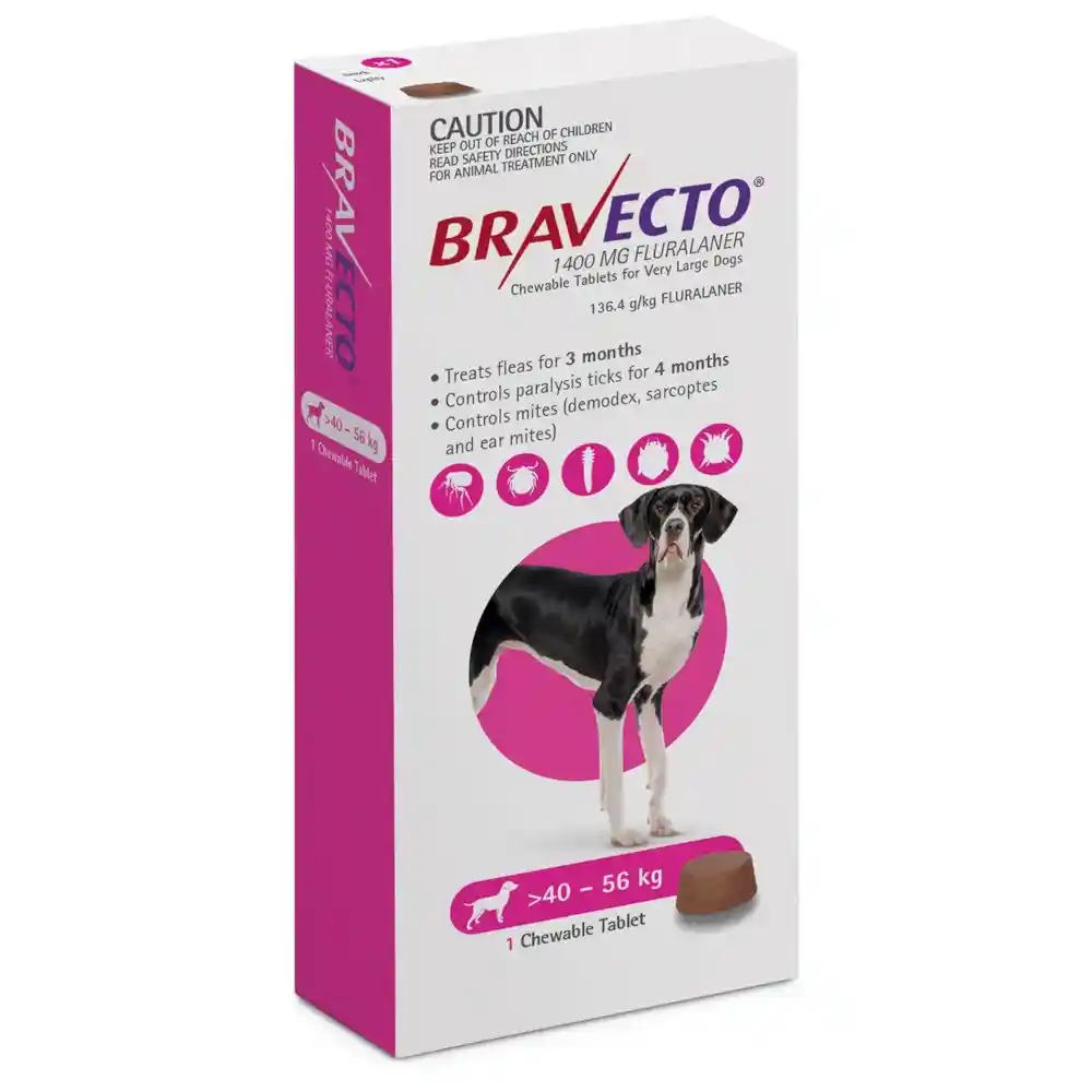 ברבקטו BRAVECTO טבליה לכלבים נגד פרעושים וקרציות משקל : 40-56 ק"ג
