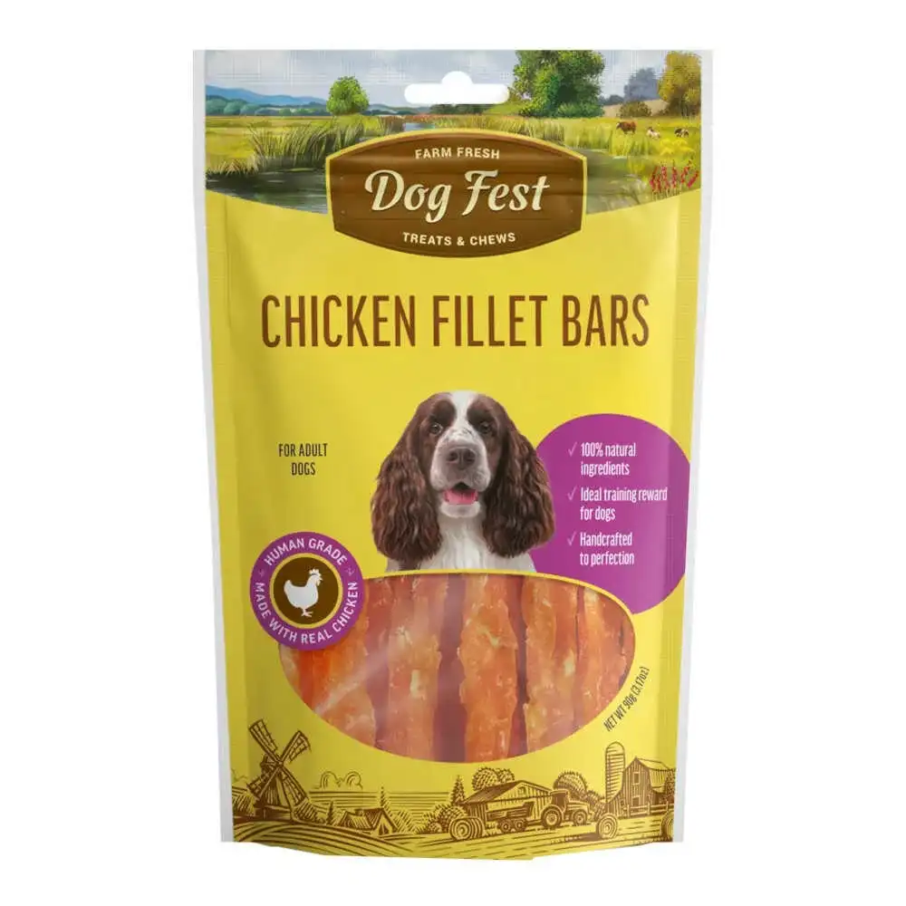חטיף כלבים דוג פסט Dog Fest רצועות פילה עוף משקל : 90 גר‘