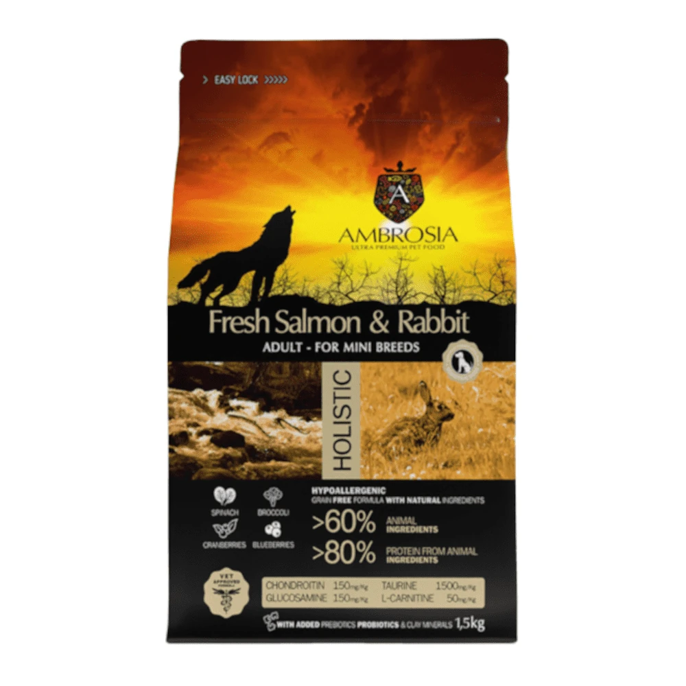 אמברוסיה AMBROSIA סנסטיב גזע קטן סלמון וארנבת ללא דגנים אמברוסיה AMBROSIA סנסטיב גזע קטן סלמון וארנבת ללא דגנים