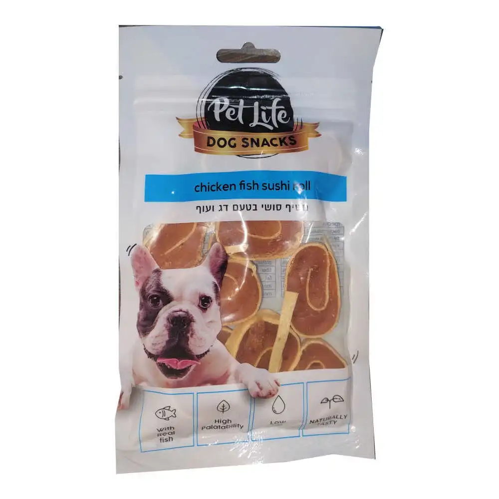 חטיף לכלבים פט לייף סושי דג ועוף משקל : 80 גרם