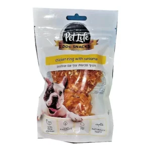 חטיף לכלבים פט לייף טבעות עוף ושומשום משקל : 80 גר‘