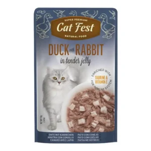 מעדן לחתול קאט פסט Cat Fest נתחי ברווז וארנבת בג‘לי