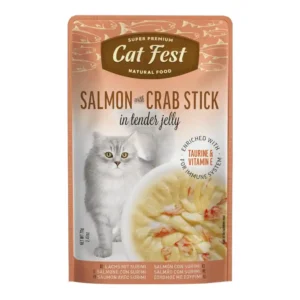 מעדן לחתול קאט פסט Cat Fest נתחי סלמון וסרטנים בג‘לי