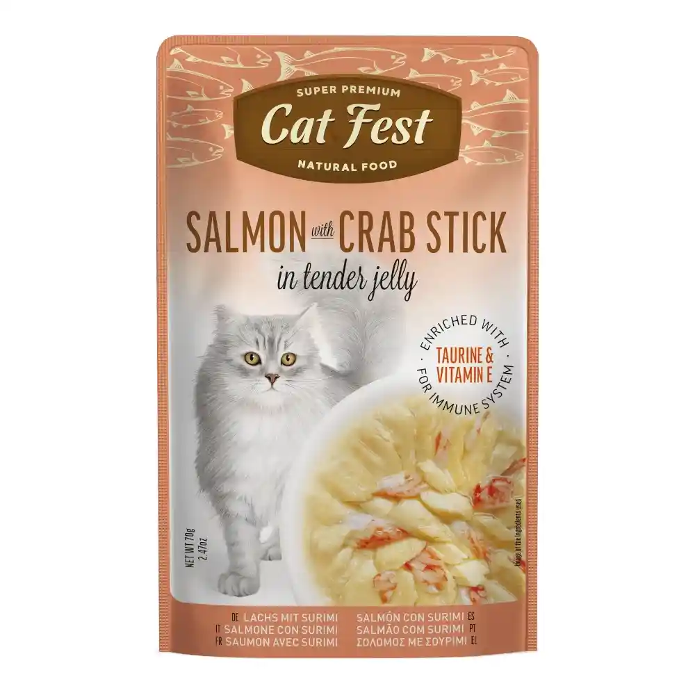 מעדן לחתול קאט פסט Cat Fest נתחי סלמון וסרטנים בג‘לי מעדן לחתול קאט פסט Cat Fest נתחי סלמון וסרטנים בג‘לי