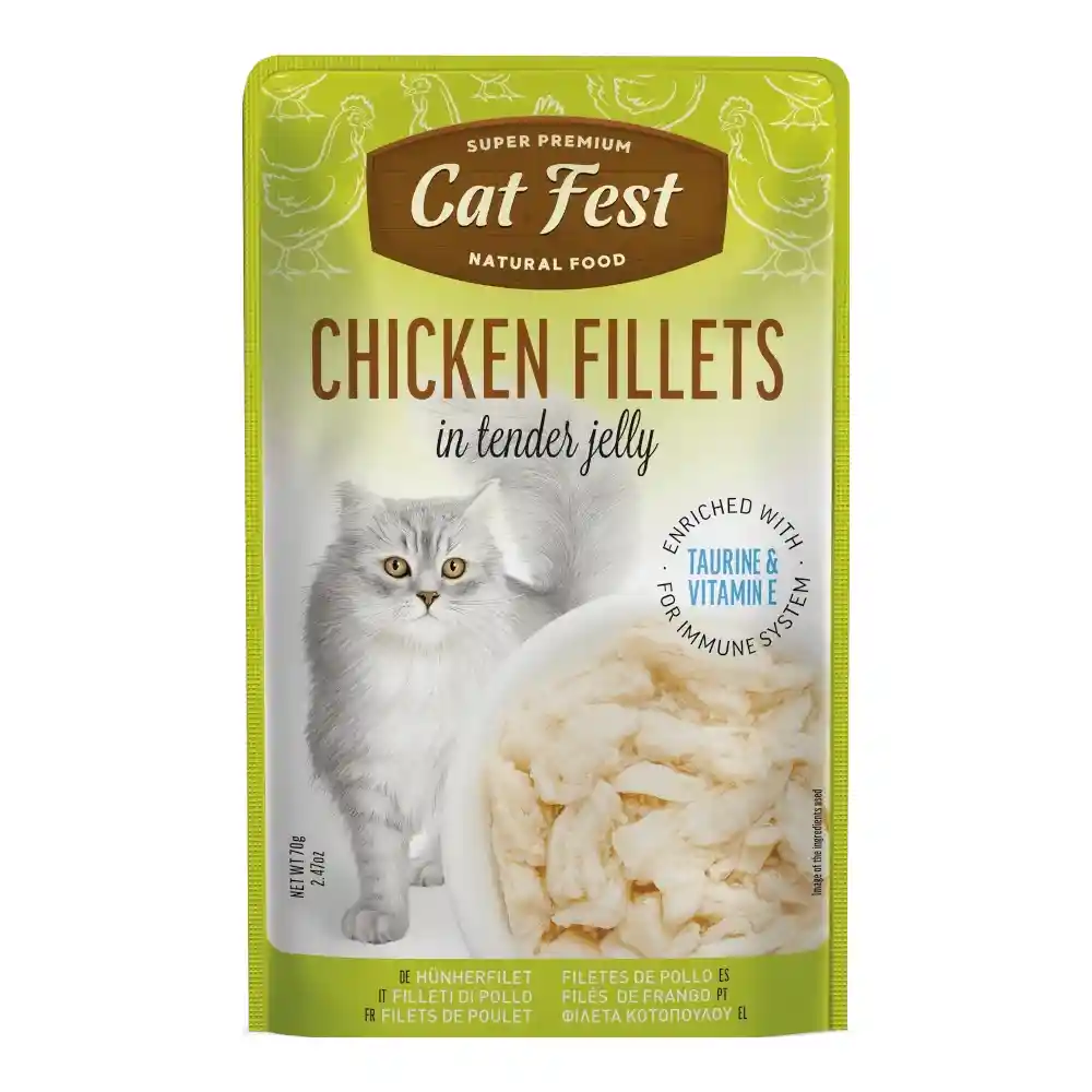 מעדן לחתול קאט פסט Cat Fest נתחי עוף בג‘לי מעדן לחתול קאט פסט Cat Fest נתחי עוף בג‘לי