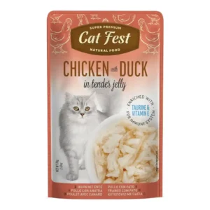 מעדן לחתול קאט פסט Cat Fest נתחי עוף וברווז בג‘לי