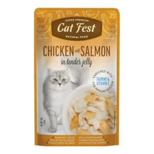 מעדן קאט פסט Cat Fest נתחי עוף וסלמון בג‘לי